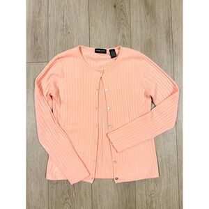 Stephanie Rogers Peach Cable Knit Cardigan Sweater Small‎ Long Sleeve Ribbed